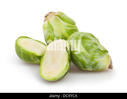 brussels sprouts cut on white background Stock Photo