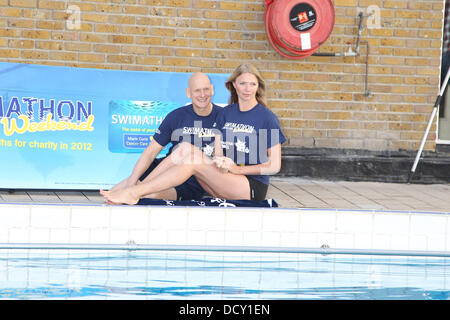 Jodie Kidd and Duncan Goodhew MBE officially launch Swimathon 2012, an annual charity swim which takes place every April at the Oasis Sports Centre in Covent Garden London, England - 05.01.12    Credit Mandatory: WENN.com Stock Photo