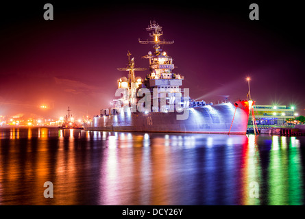 'Mikhail Kutuzov' artillery-cruiser (now museum). Night Novorossiysk. Krasnodar krai, Russia. Stock Photo