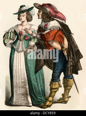 German couple of the 1600s. Hand-colored print Stock Photo - Alamy