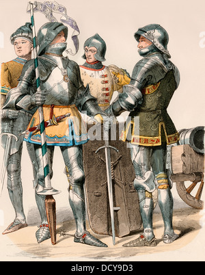 Burgundian knights in plate armor, 1470. Hand-colored print Stock Photo