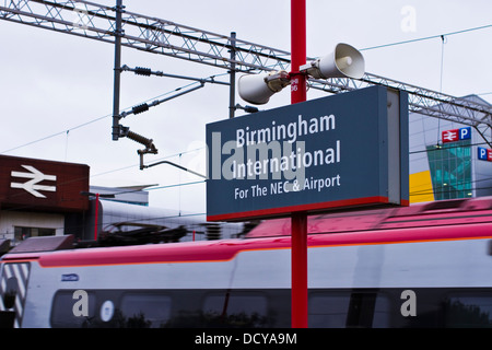 Birmingham International railway station sign on the Platform Stock Photo