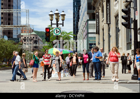 Pedestrians waiting to cross the street, Montreal, province of Quebec, Canada. Stock Photo