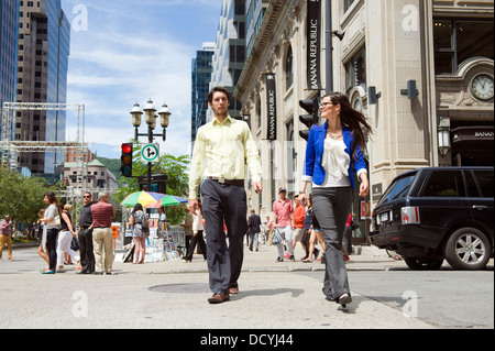 Pedestrians crossing the street, Montreal, province of Quebec, Canada. Stock Photo