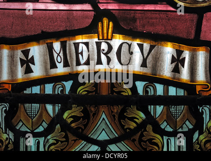 Mercy, stained glass window, Lacock Abbey, Lacock village, ,Chippenham, England, UK,  SN15 2LG Stock Photo