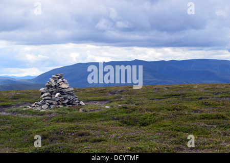 Looking south west from the pile of stones that mark the summit of Carn Ealasaid (a Corbett) towards Ben Avon (a Munro) Stock Photo