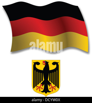 germany shadowed textured wavy flag and coat of arms against white background, vector art illustration Stock Photo