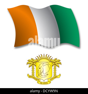 cote d'ivoire wavy flag and coat of arms against white background ...