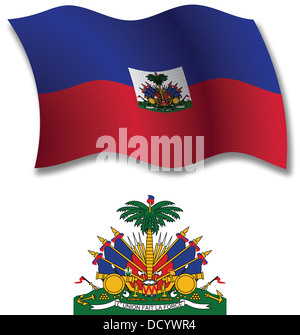 haiti shadowed textured wavy flag and coat of arms against white background, vector art illustration Stock Photo