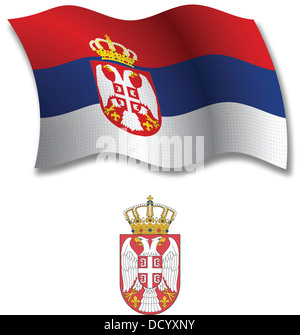 serbia shadowed textured wavy flag and coat of arms against white background, vector art illustration Stock Photo