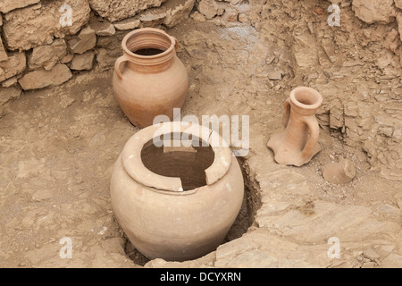 Ancient pots exhibited in the terrace houses, Ephesus, Turkey Stock Photo