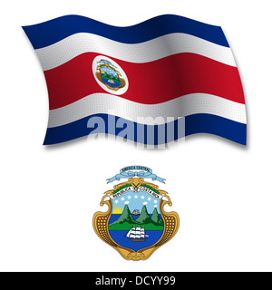 costa rica shadowed textured wavy flag and coat of arms against white background, vector art illustration Stock Photo