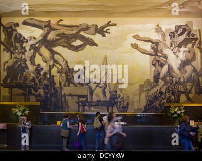 American progress mural in Rockefeller plaza Stock Photo