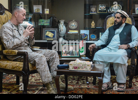 US Marine Corps Gen. Joseph Dunford, commander of International Security Assistance Force and US Forces in Afghanistan meets with Fazal Hadi Muslimyar, Speaker of the Upper House of Parliament August 18, 2013 in Kabul, Afghanistan. Stock Photo