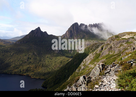 Cradle Mountain in Tasmania from the summit path at Marions Lookout Stock Photo