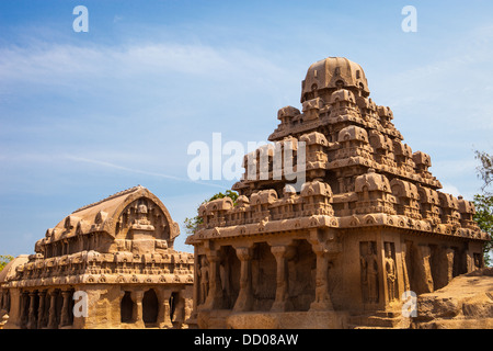 Ancient Rock Temple, Five Rathas , Mamallapuram, Tamil Nadu India Stock Photo