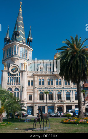 Astronomical Clock in the National Bank of Georgia Building on Europe Square, Batumi, Georgia Stock Photo