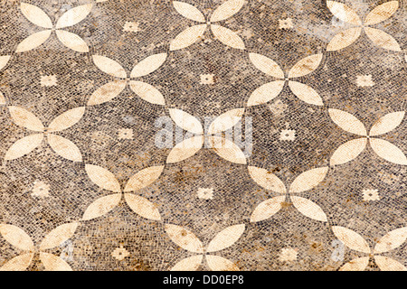 Patterned mosaic on the floor of one of the terrace houses, Ephesus, Turkey Stock Photo