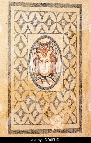 Mosaic of Medusa on the floor of one of the terrace houses, Ephesus, Turkey Stock Photo