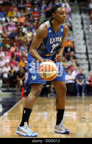 Uncasville, Connecticut, USA. 22nd Aug, 2013. Minnesota Lynx guard-forward Monica Wright (22) in action during the WNBA basketball game between the Connecticut Sun and Minnesota Lynx at Mohegan Sun Arena. Minnesota defeated Connecticut 91-77. Anthony Nesmith/CSM/Alamy Live News Stock Photo