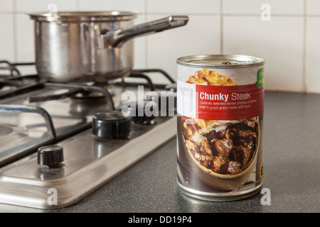 Own brand canned food. Can of Marks & Spencer Chunky Steak. Beef chunks in a tin Stock Photo