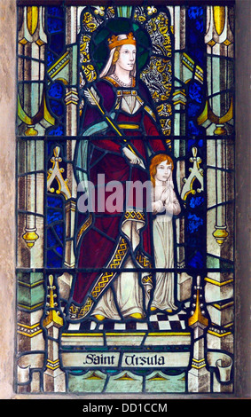 Saint Ursula, detail of South chapel window. Church of Saint Peter and Saint Paul. Aldeburgh, Suffolk, England, United Kingdom, Stock Photo