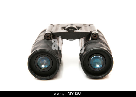 black binoculars on a white background Stock Photo