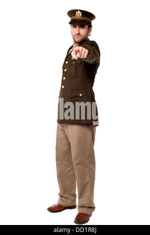 Young army officer pointing towards camera Stock Photo