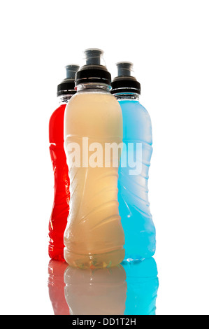 energy drinks with different flavors on a white background Stock Photo