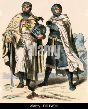 Teutonic Knights during the time of the Crusades. Hand-colored print Stock Photo