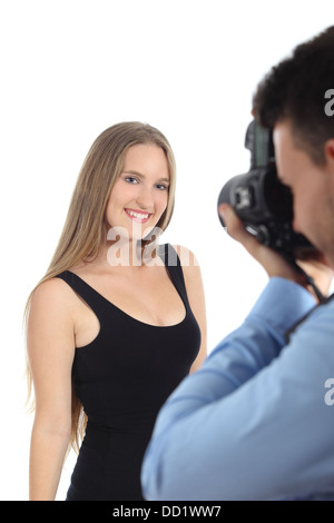 Beautiful model posing for a photographer isolated on a white background Stock Photo