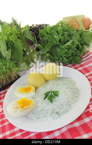 Frankfurt green sauce with halved boiled eggs Stock Photo