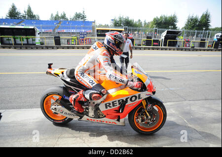 Brno, Czech Republic. 23rd Aug, 2013. Marc Marquez (Repsol Honda Team) during the free practice session of the Czech Republic Moto GP from the Brno Circuit. Credit:  Action Plus Sports/Alamy Live News Stock Photo