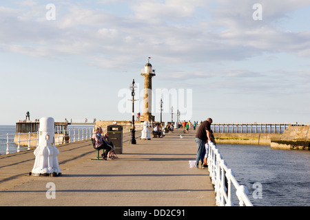 Whitby harbour and pier, North Yorkshire, England Stock Photo