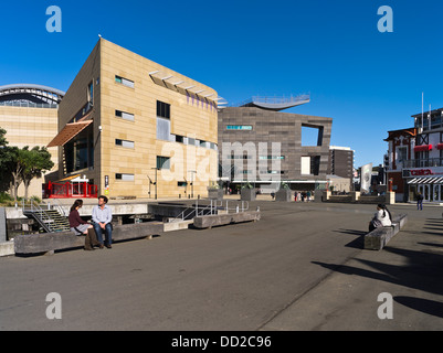 dh Lambton Harbour WELLINGTON NEW ZEALAND People relaxing National Museum of New Zealand Te Papa Tongarewa building exterior waterfront Stock Photo