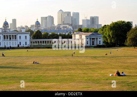 A view of Canary Wharf from Greenwich Park, London, UK Stock Photo