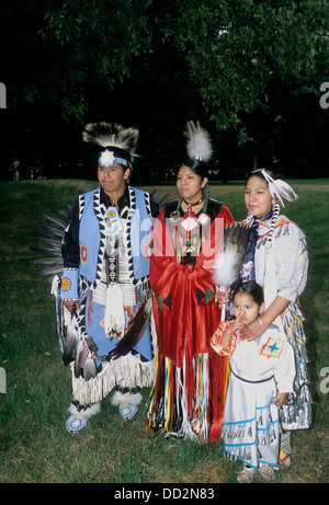Nez Perce family dressed up for dancing at Powwow at the Nez Perce National Historic Park in Lapwai, Idaho Stock Photo