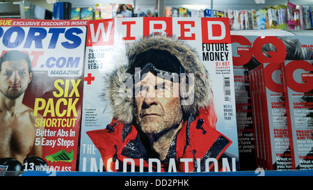 Explorer Sir Ranulph Fiennes featured on the front of a Wired magazine in a London newsagent store England UK 2013 Stock Photo