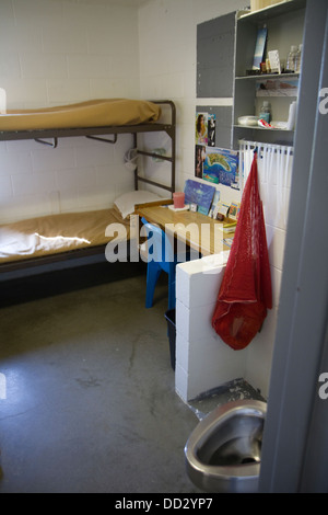 Typical cell in a protective custody housing unit for vulnerable inmates. Maximum security prison in Lincoln, Nebraska. Stock Photo