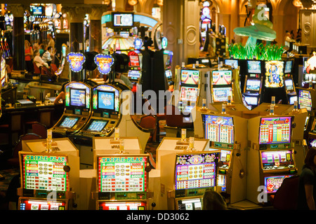 Slot machines in a casino at the Tropicana Hotel, Las Vegas Stock Photo