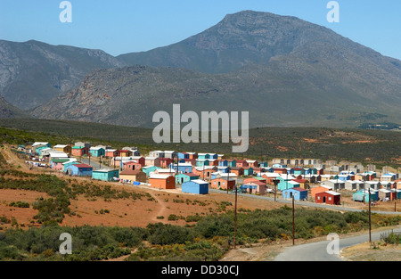 Smitsville, a township for the coloured community in Barrydale, Western Cape, South Africa. The town of Barrydale still shows the legacy of the apartheid era when it was divided in two to separate whites from non-whites, a large proportion of which are direct descendants of the indigenous Khoisan tribe. Barrydale is culturally diverse for a small village with English- and Afrikaans-speaking inhabitants as well as a substantial European expatriate community including French, German, Spanish and Italian residents. Stock Photo