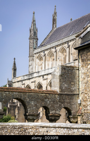 Ancient gothic exterior of Winchester Cathedral, a historic landmark in Hampshire, England, UK Stock Photo