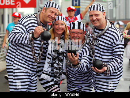 London, UK. 24th Aug, 2013. Hull FC supporters cheer for their team before the start of the Tetley's Challenge Cup Final between Hull FC and Wigan Warriors from Wembley Stadium Credit:  Action Plus Sports/Alamy Live News Stock Photo