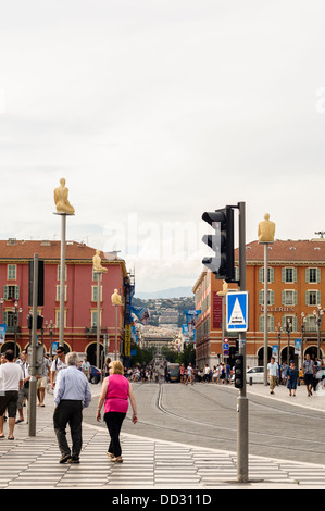 Place Massena in Nice, France. View towards the Avenue Jean Medecin up to the Place de la Liberation Stock Photo