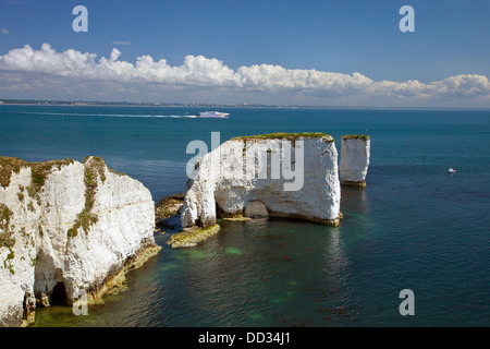 The spectacular chalk cliffs at Old Harry Rocks on the Dorset 'Jurassic' coastline, nr Swanage, England, UK Stock Photo