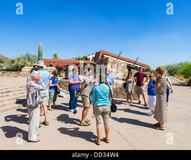 Visitors on a guided tour of Taliesin West, architect Frank Lloyd Wright's winter home, Scottsdale, Arizona, USA Stock Photo