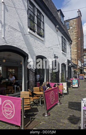 Cresswell Lane near Byres Road in the West End of Glasgow Scotland with outdoor cafe culture Stock Photo