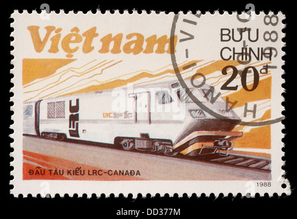 VIETNAM - CIRCA 1988: A stamp printed in Vietnam shows locomotive LRS produced in Canada, circa 1988 Stock Photo