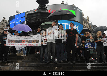 London, UK. 24th Aug, 2013. Protesters of the International march of Animal Liberation against slaughters of animal in Picadilly circus in London. Credit:  See Li/Alamy Live News Stock Photo