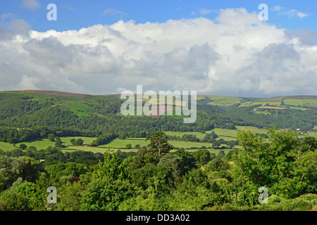 View across the valley to Dunkery Beaconm, Selworthy, Somerset, England, United Kingdom Stock Photo